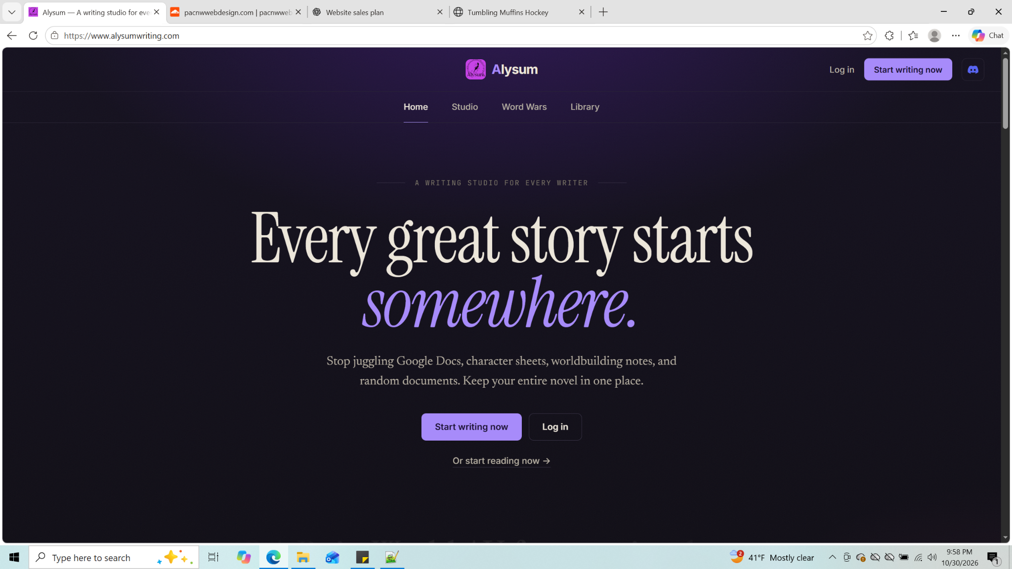 Alysum writing studio homepage